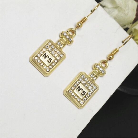 New Gold Perfume Bottle Crystal Earrings - Picture 5 of 8